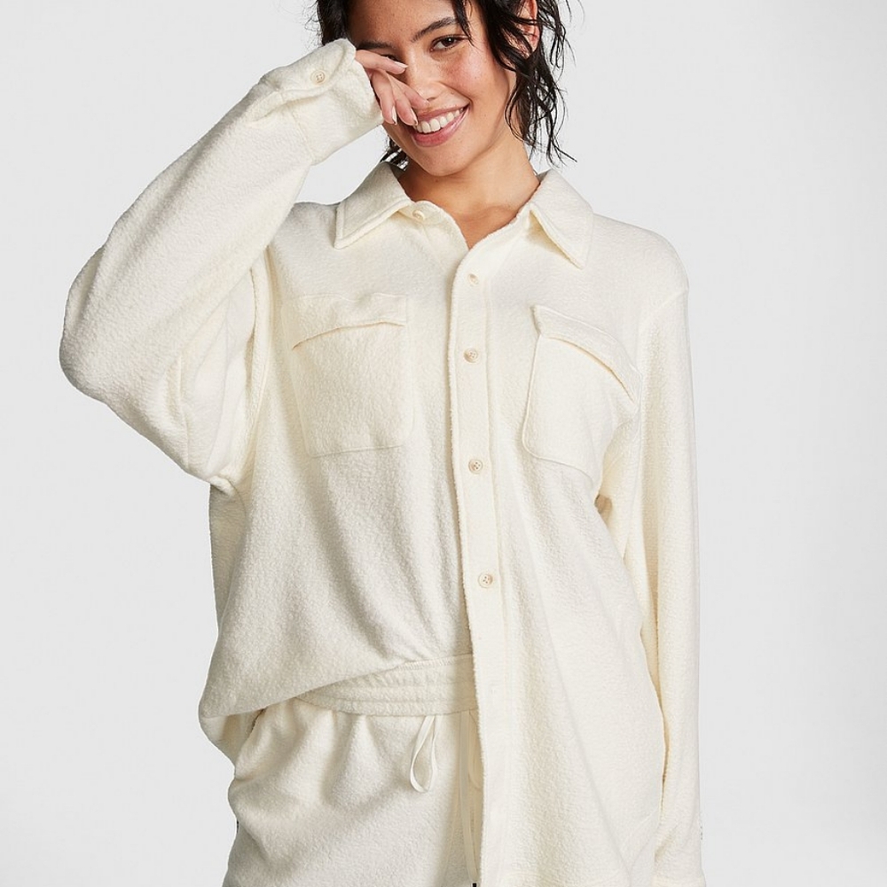 PINK Victoria's Secret Reverse Fleece Shacket White Sz XS